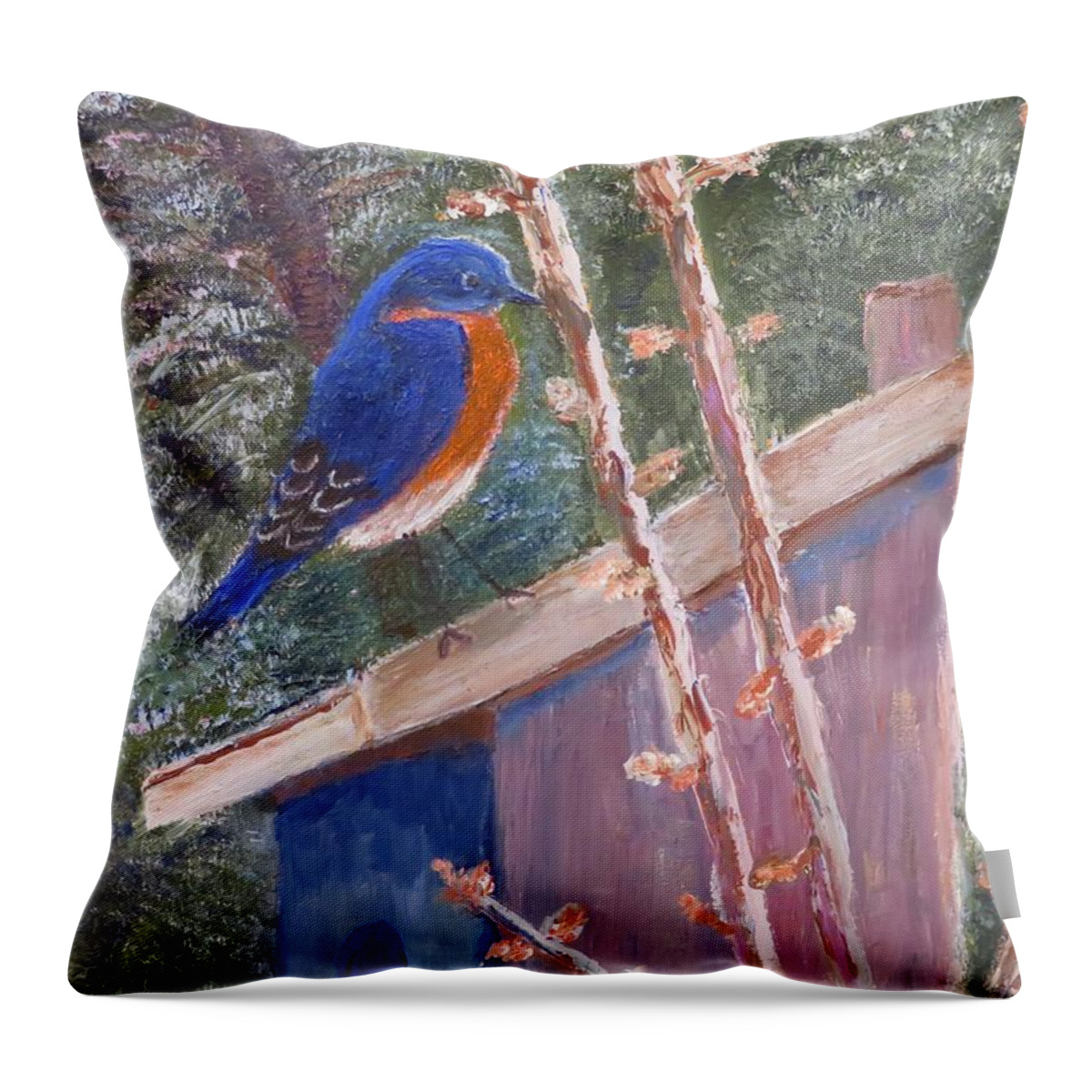 Bluebird Throw Pillow featuring the painting Early Spring by Alice Faber