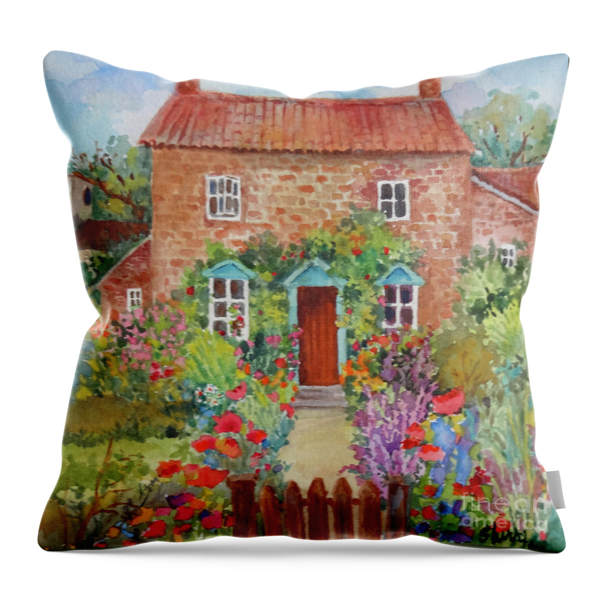  English Cottage Throw Pillow featuring the painting English Cottage #2 by Sherri Crabtree