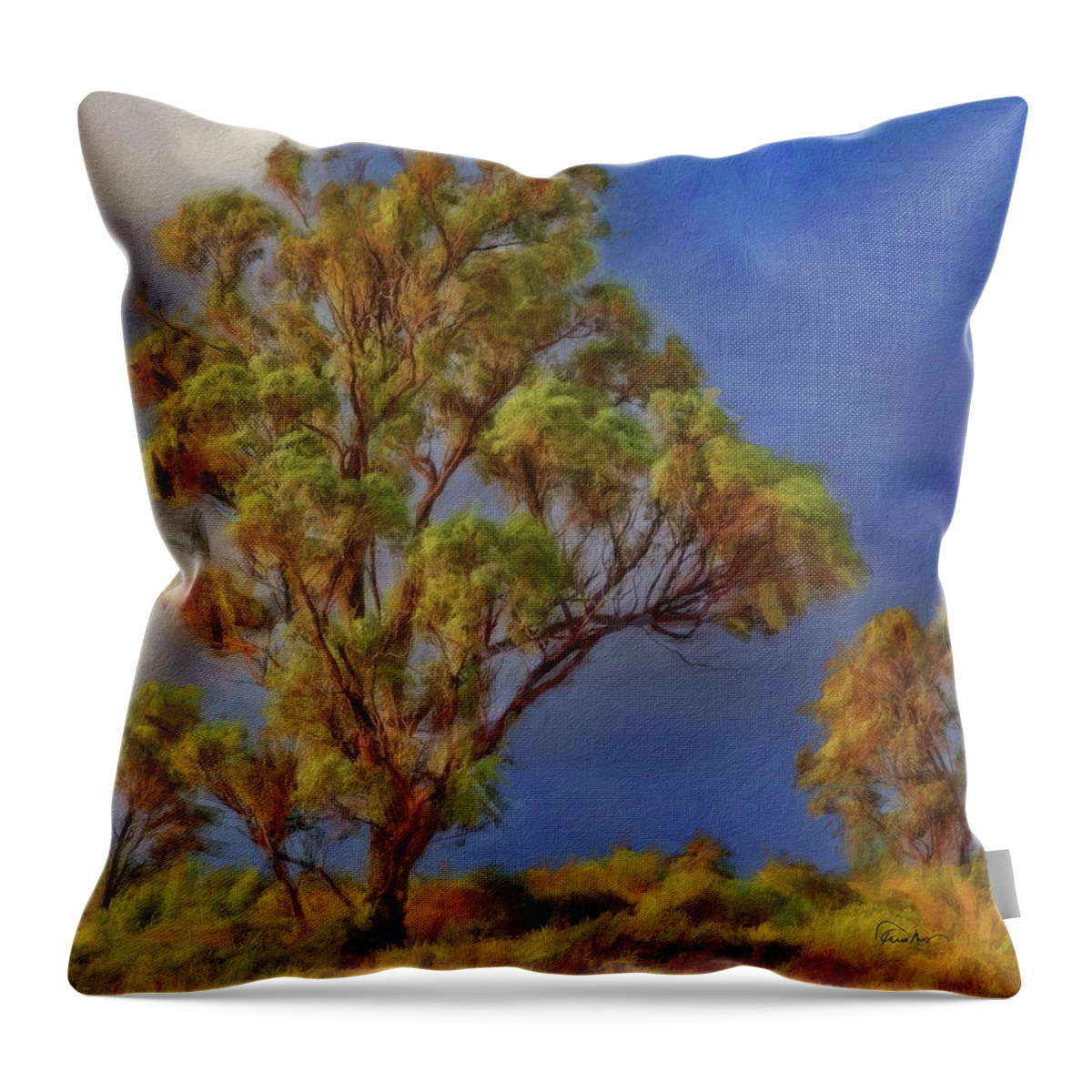 Eucalyptus Throw Pillow featuring the digital art Eucalyptus Trees #1 by Russ Harris