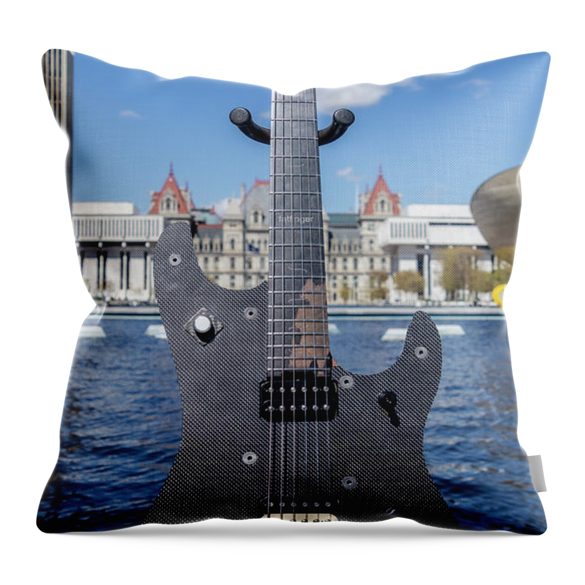 New York Throw Pillow featuring the photograph Fatfinger Carbon Fiber Guitar #3 by Jason Wicks