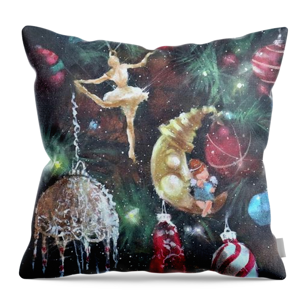  Christmas Ornaments Throw Pillow featuring the painting Favorite Things #1 by Tom Shropshire
