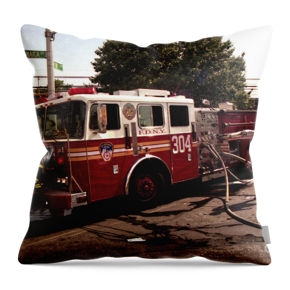 Fdny Throw Pillow featuring the photograph FDNY Engine 304 #1 by Steven Spak
