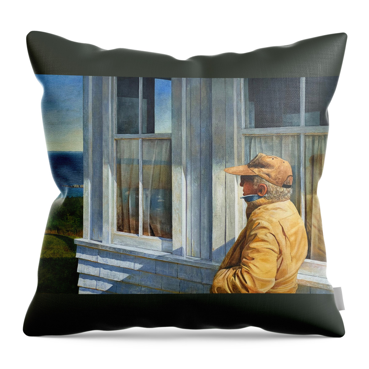 Monhegan Island Throw Pillow featuring the painting Ferry Watcher #1 by Tyler Ryder