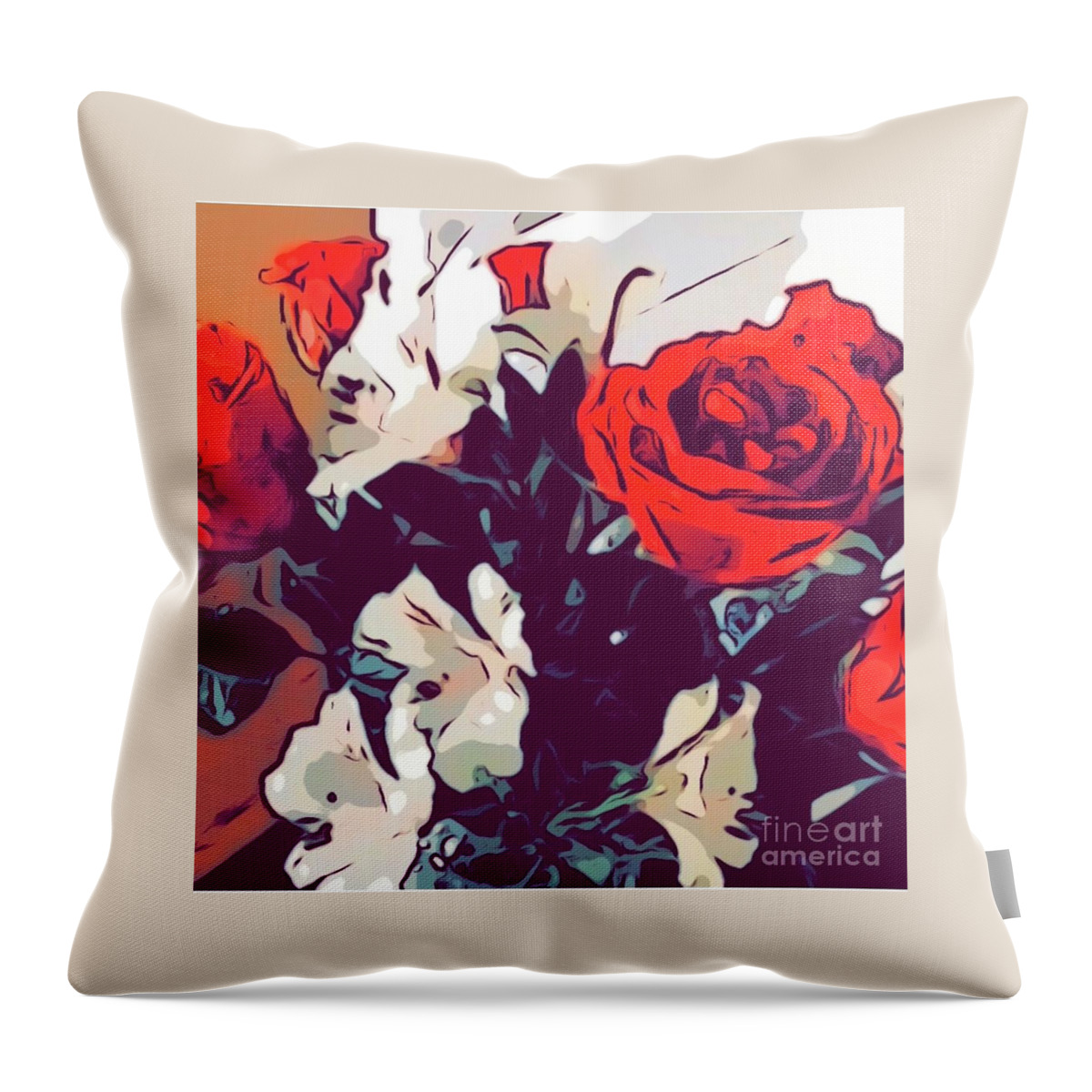 Floral Throw Pillow featuring the digital art Flowers Red and White by Karen Francis