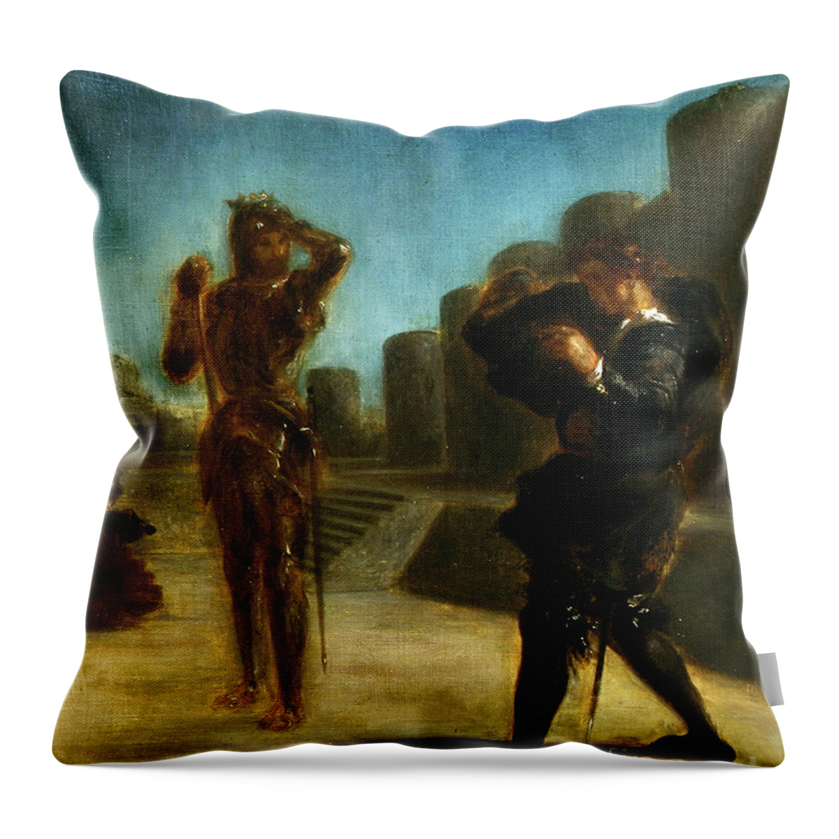 Ghost Of Hamlet's Father Throw Pillow featuring the painting Ghost of Hamlet's father #1 by Eugene Delacroix