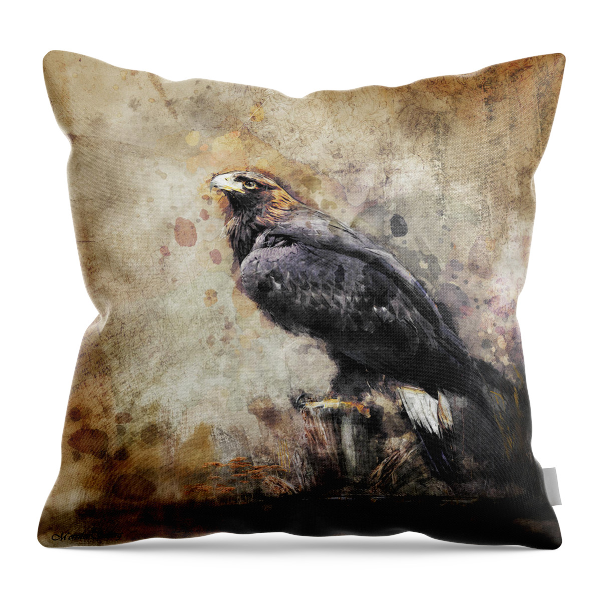 Bird Throw Pillow featuring the digital art Golden Eagle #1 by Merrilee Soberg