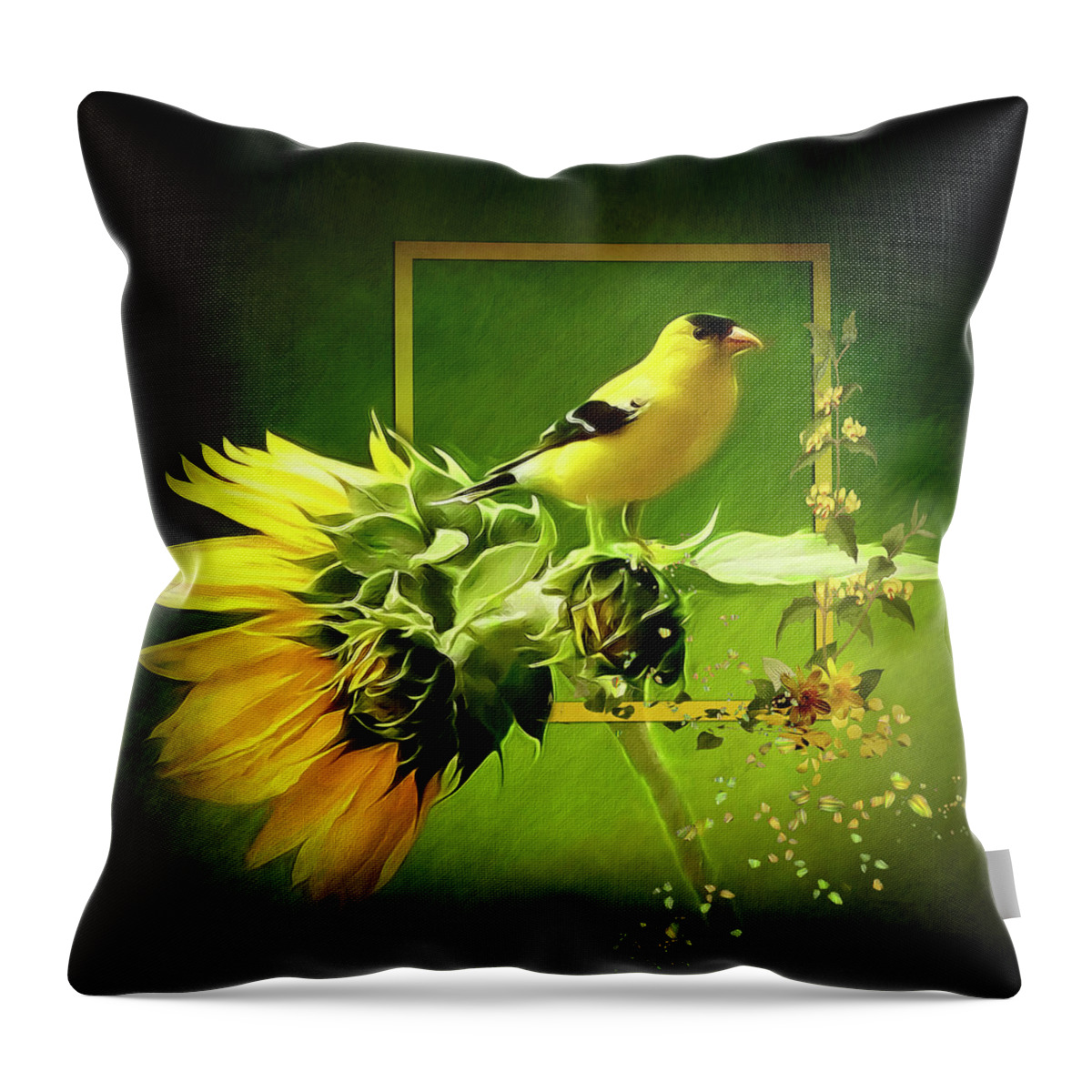 Goldfinch Throw Pillow featuring the digital art Goldfinch #1 by Maggy Pease