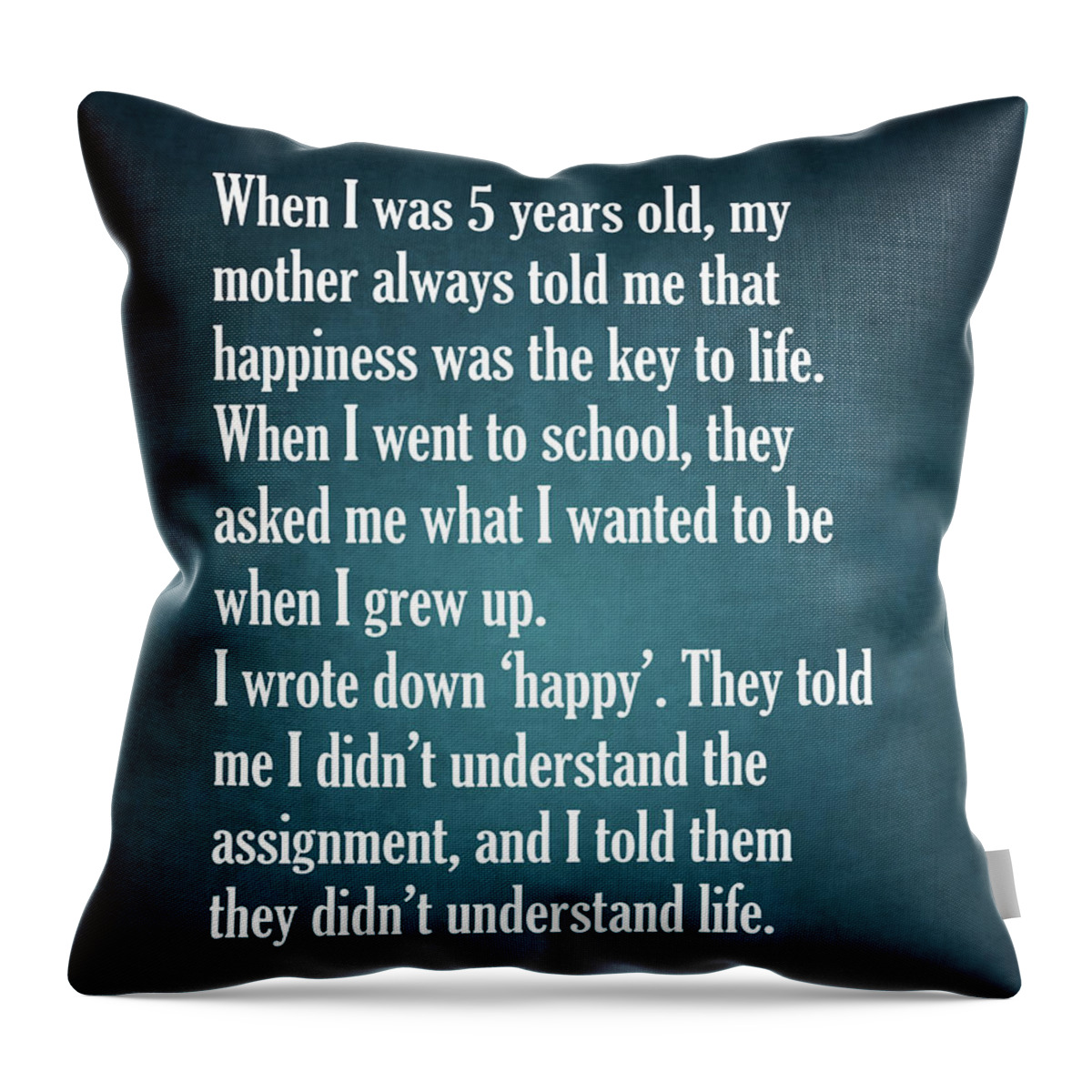 Happiness Is The Key To Life Throw Pillow featuring the digital art Happiness is the key to life - John Lennon Quote - Literature - Typography Print #1 by Studio Grafiikka