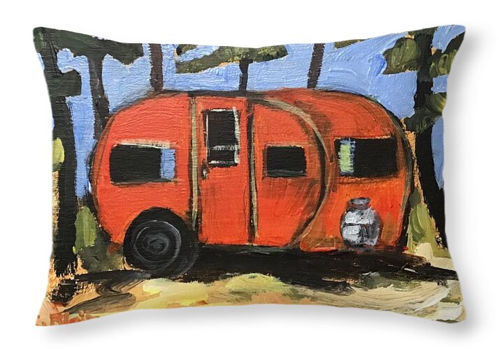 Vintage Trailer Throw Pillow featuring the painting Happy Camper #3 by Cynthia Blair