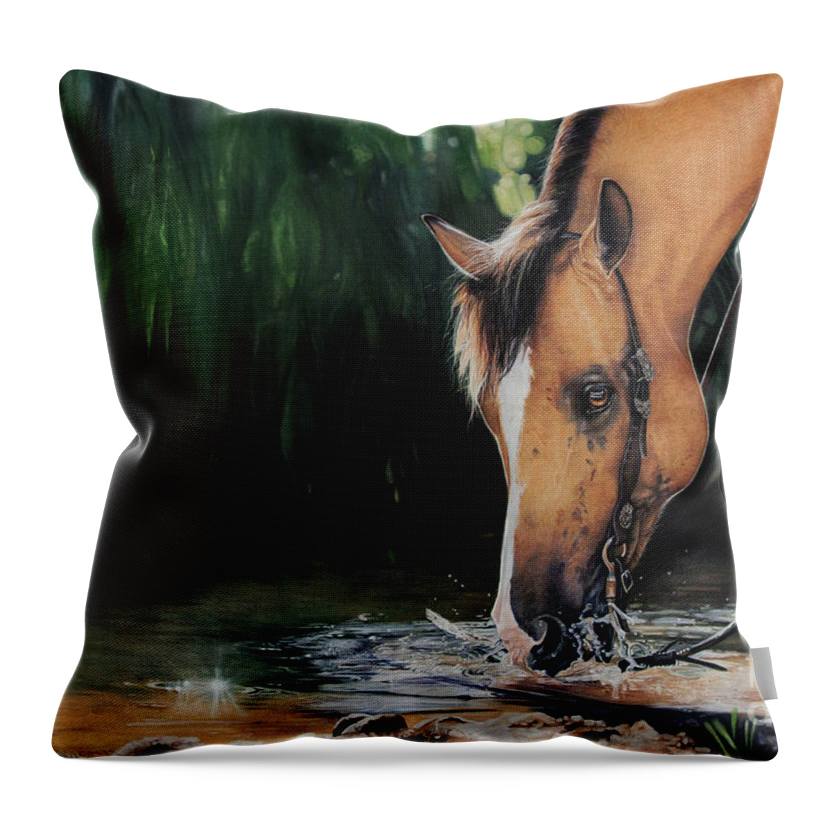 Buckskin Throw Pillow featuring the pastel Happy Hour by Joni Beinborn