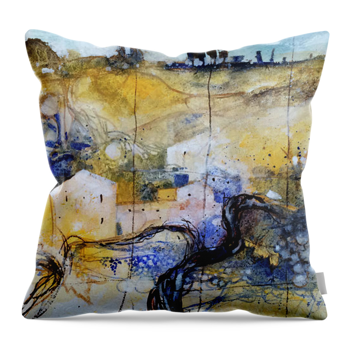 Landscape Throw Pillow featuring the painting Harvest time #1 by Alessandro Andreuccetti
