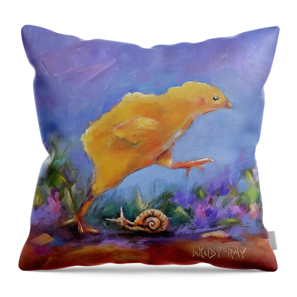Chick Throw Pillow featuring the painting High Stepper #1 by Wendy Ray