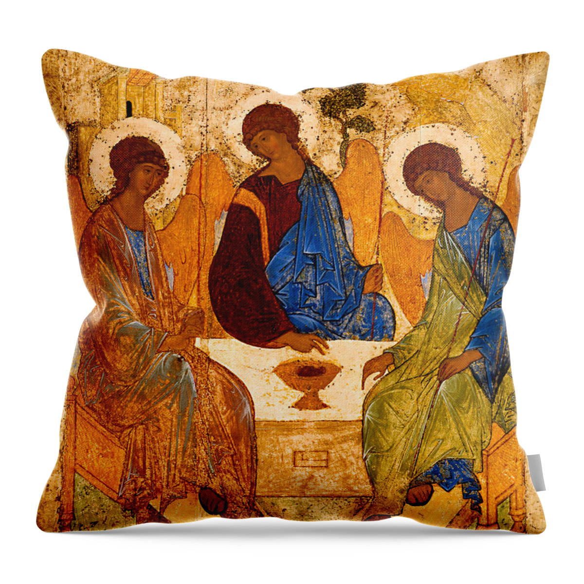 Iconic Throw Pillow featuring the painting Holy Trinity by Andrei Rublev