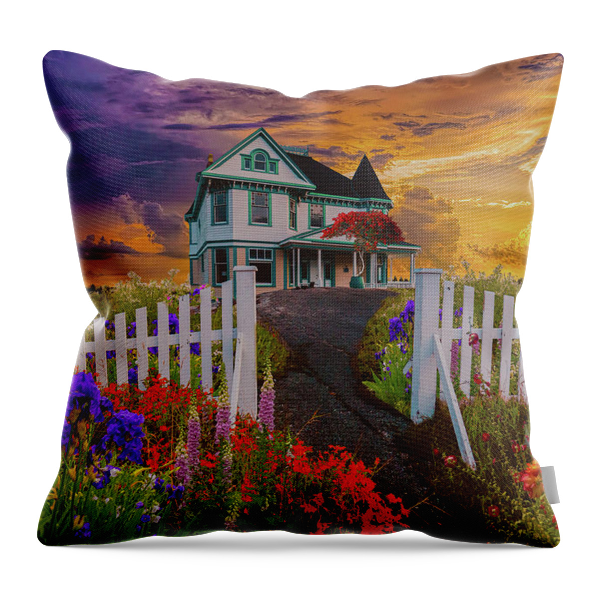 House Throw Pillow featuring the mixed media House on a hill- COMPLETED IMAGE by Jeff Burgess