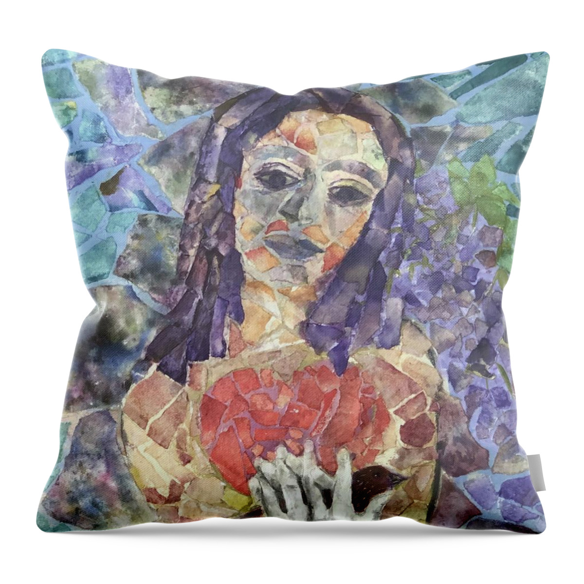 Mosaic Throw Pillow featuring the painting How Fragile Is The Heart #1 by Gitta Brewster