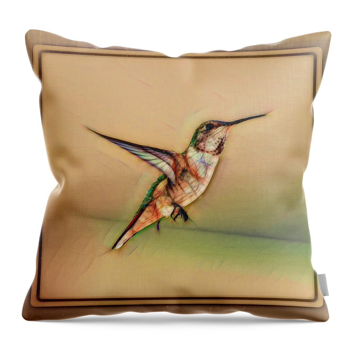 Linda Brody Throw Pillow featuring the digital art Hummingbird Art 1 by Linda Brody