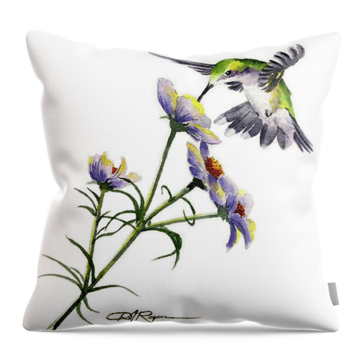 Hummingbird Throw Pillow featuring the painting Hummingbird #1 by David Rogers