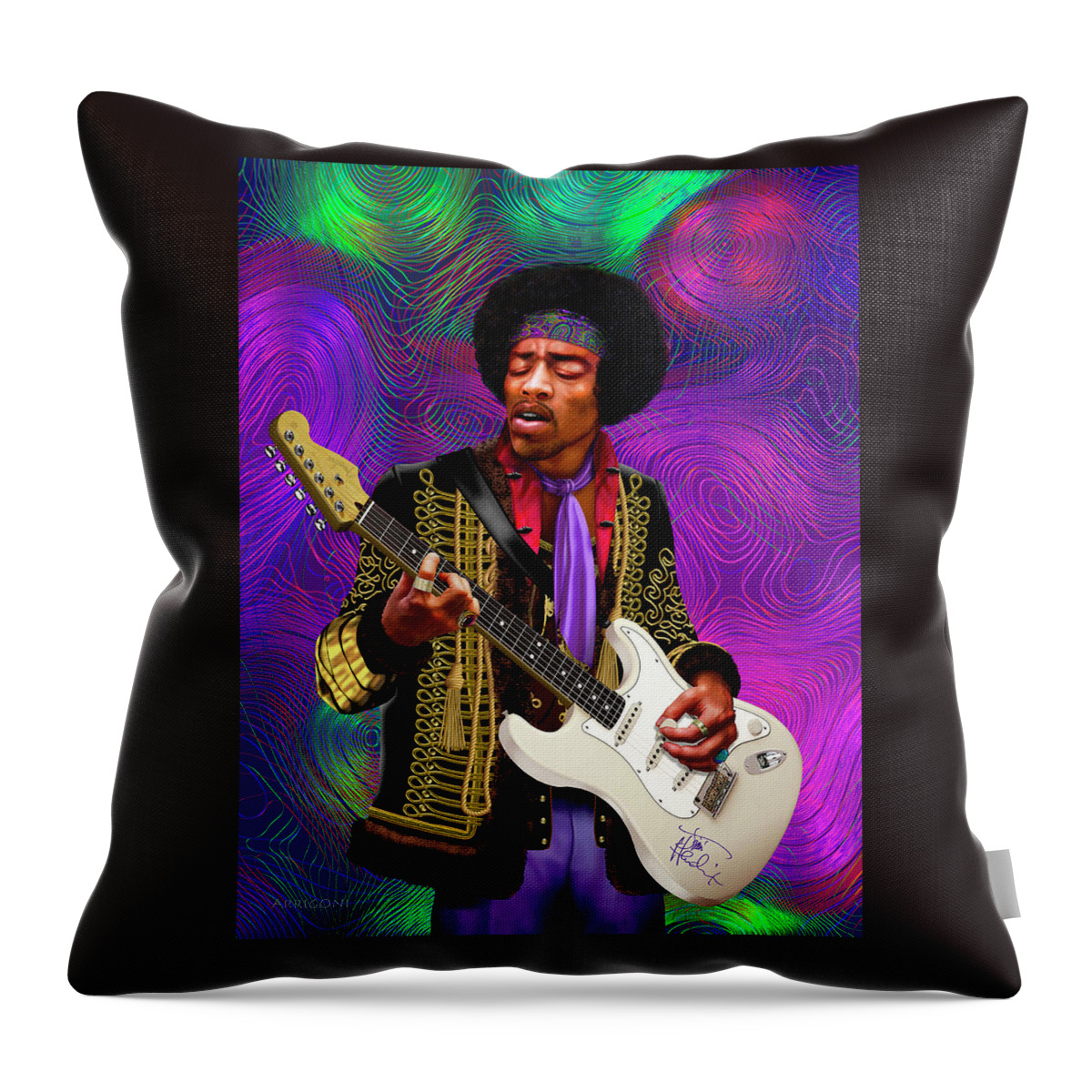 Portrait Throw Pillow featuring the painting Jimi Hendrix #1 by David Arrigoni