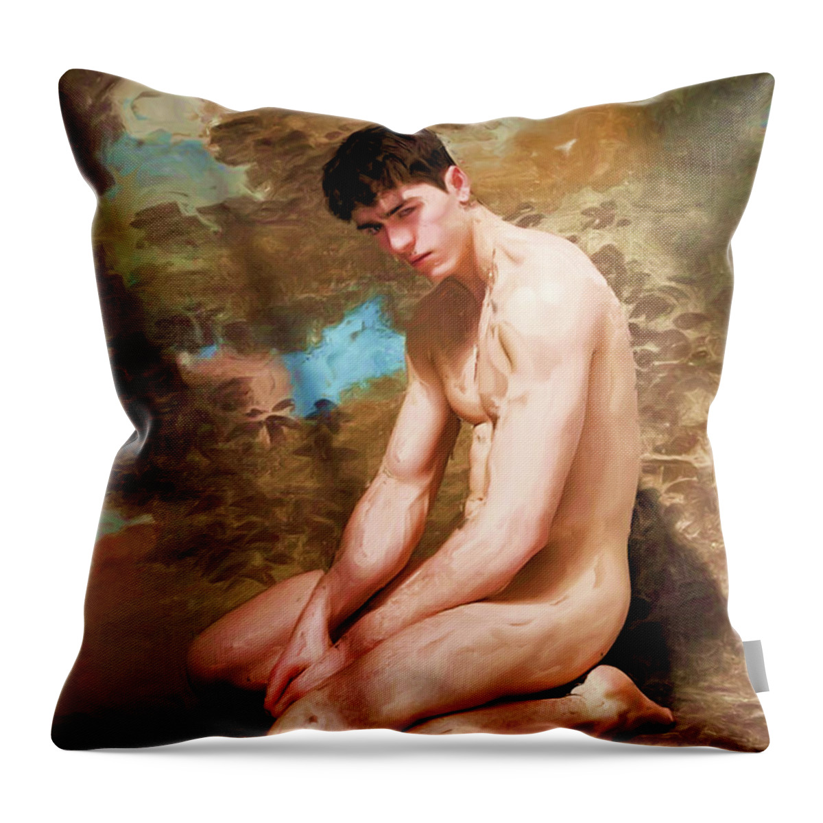 Troy Caperton Throw Pillow featuring the painting Kneeler #1 by Troy Caperton