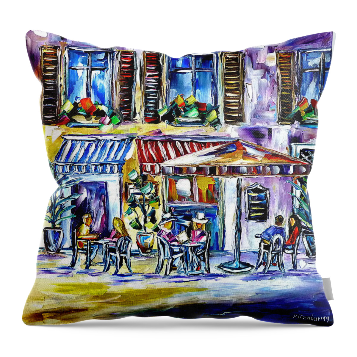 Cafe In Venice Throw Pillow featuring the painting La Dolce Vita #2 by Mirek Kuzniar