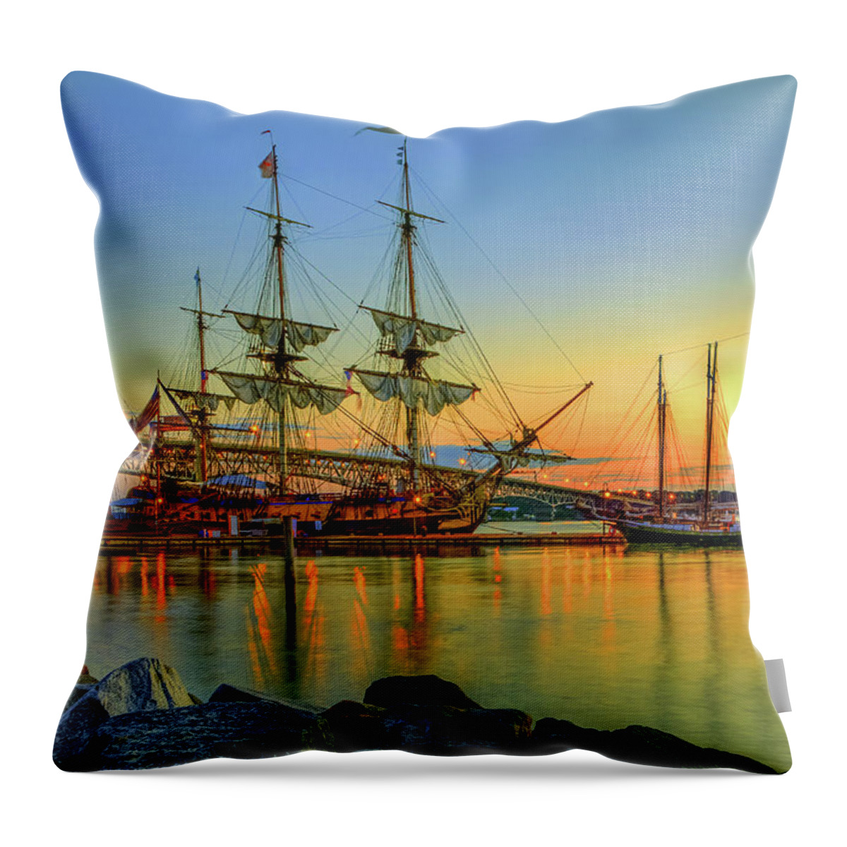 Hermione Throw Pillow featuring the photograph Lafayette's Hermione Voyage 2015 #1 by Jerry Gammon