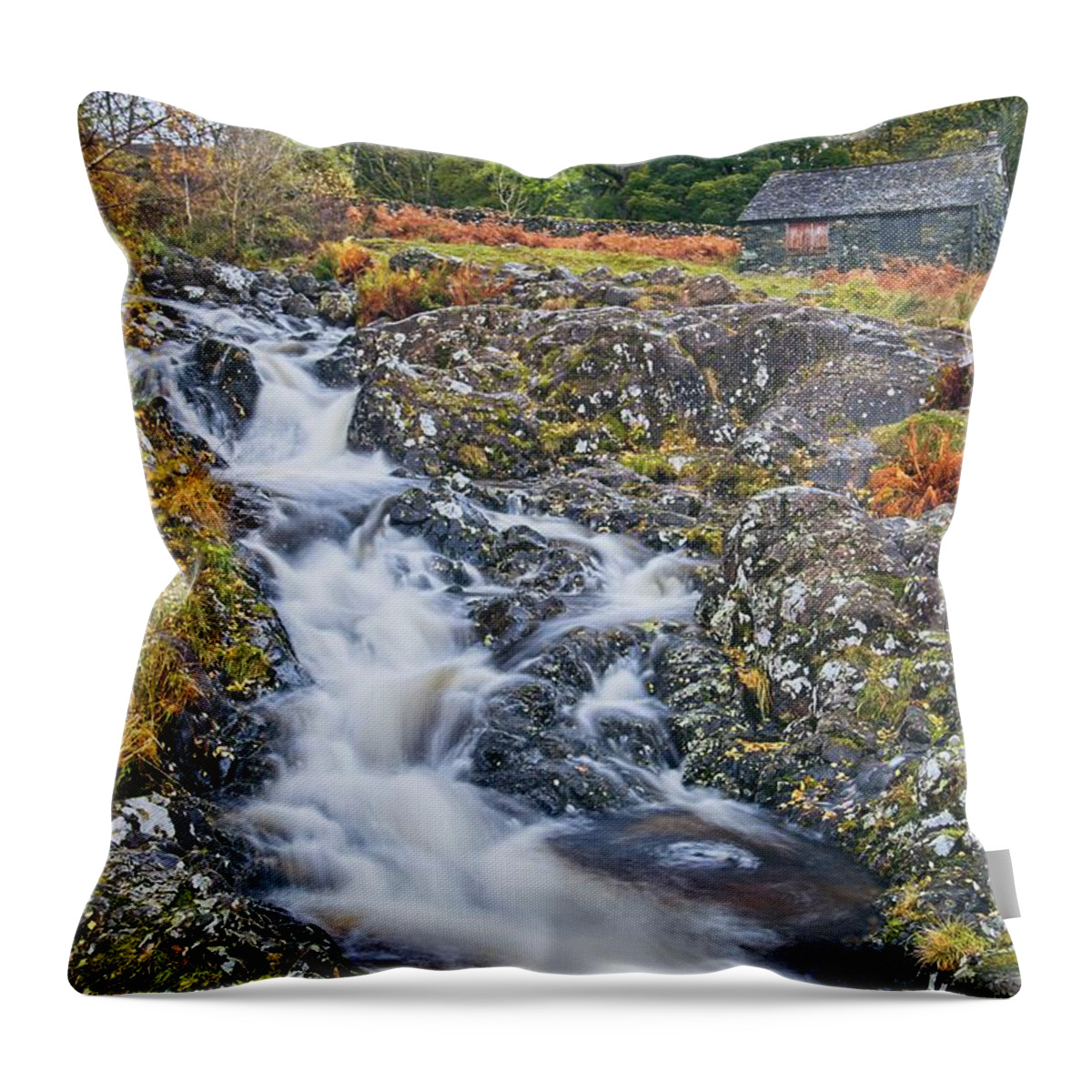 Ashness Bridge Throw Pillow featuring the photograph Lake District Waterfall #1 by Martyn Arnold