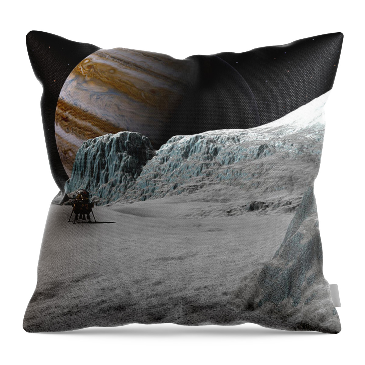 Spaceship Throw Pillow featuring the digital art Lander Ulysses on Europa #1 by David Robinson