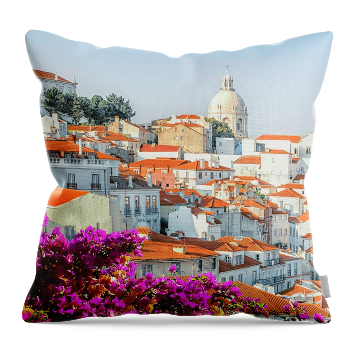 Aerial Throw Pillow featuring the photograph Lisbon Roofs #1 by Manjik Pictures