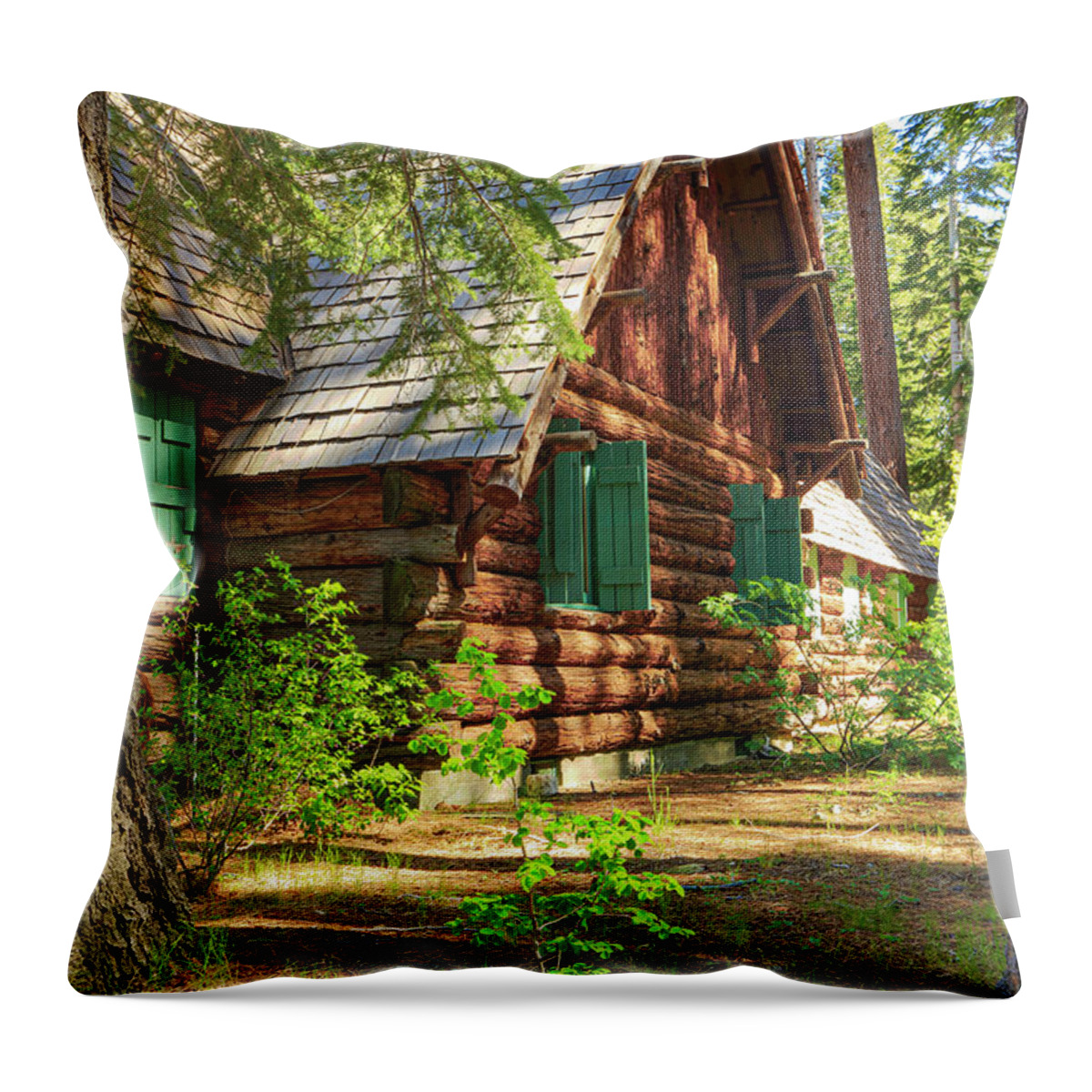 Cabin Throw Pillow featuring the photograph Log Cabin in the Woods #1 by Randy Bradley