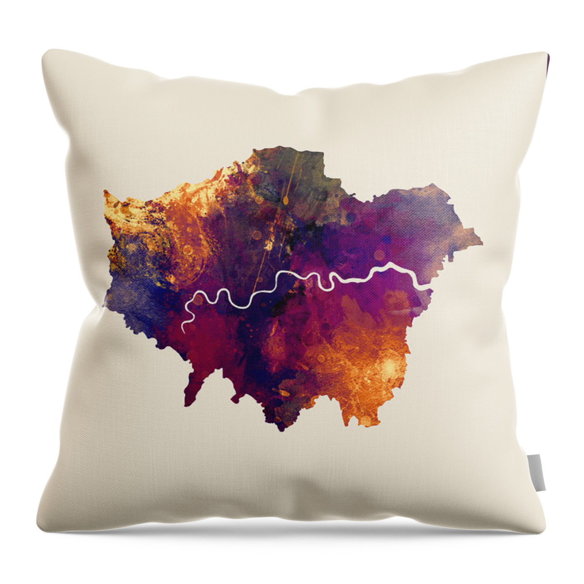 London Throw Pillow featuring the digital art London Watercolor Map #1 by Michael Tompsett