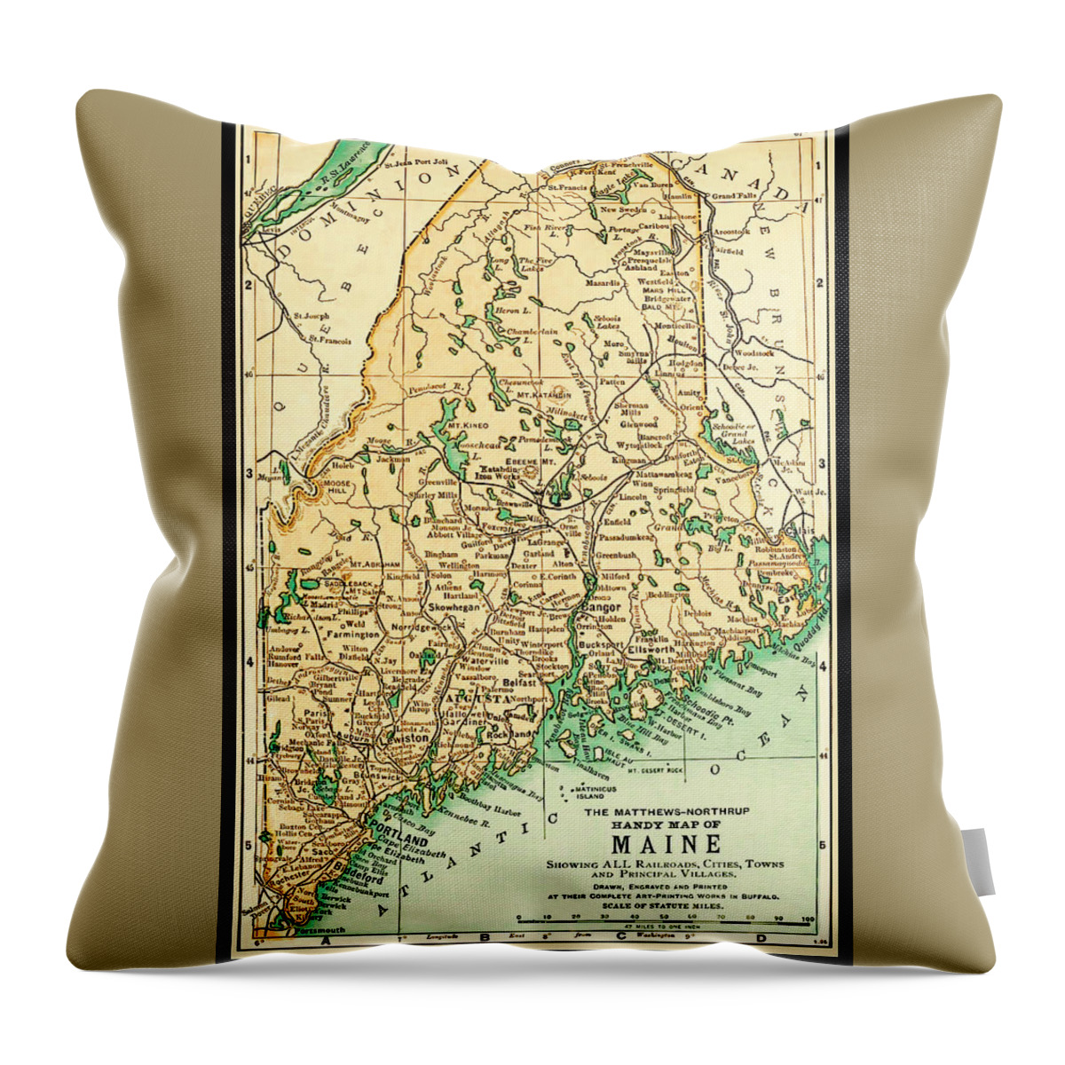 Maine Throw Pillow featuring the photograph Maine Antique Map 1891 #1 by Phil Cardamone