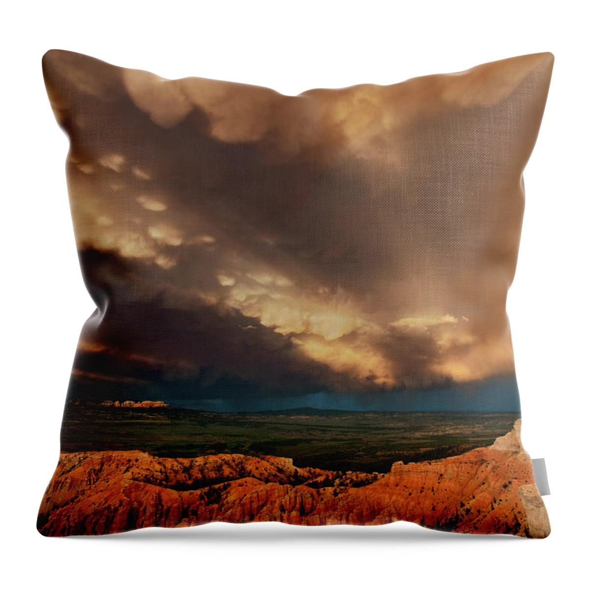 Dave Welling Throw Pillow featuring the photograph Mammatus Clouds Bryce Canyon National Park Utah #1 by Dave Welling