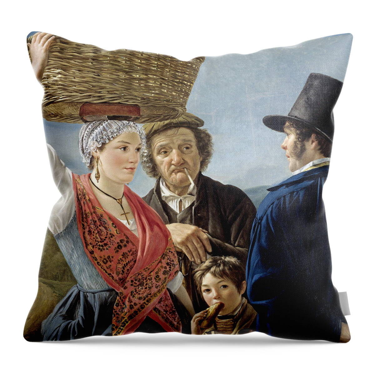 Jean Henri De Coene Throw Pillow featuring the painting Market Gossip #1 by Jean Henri De Coene