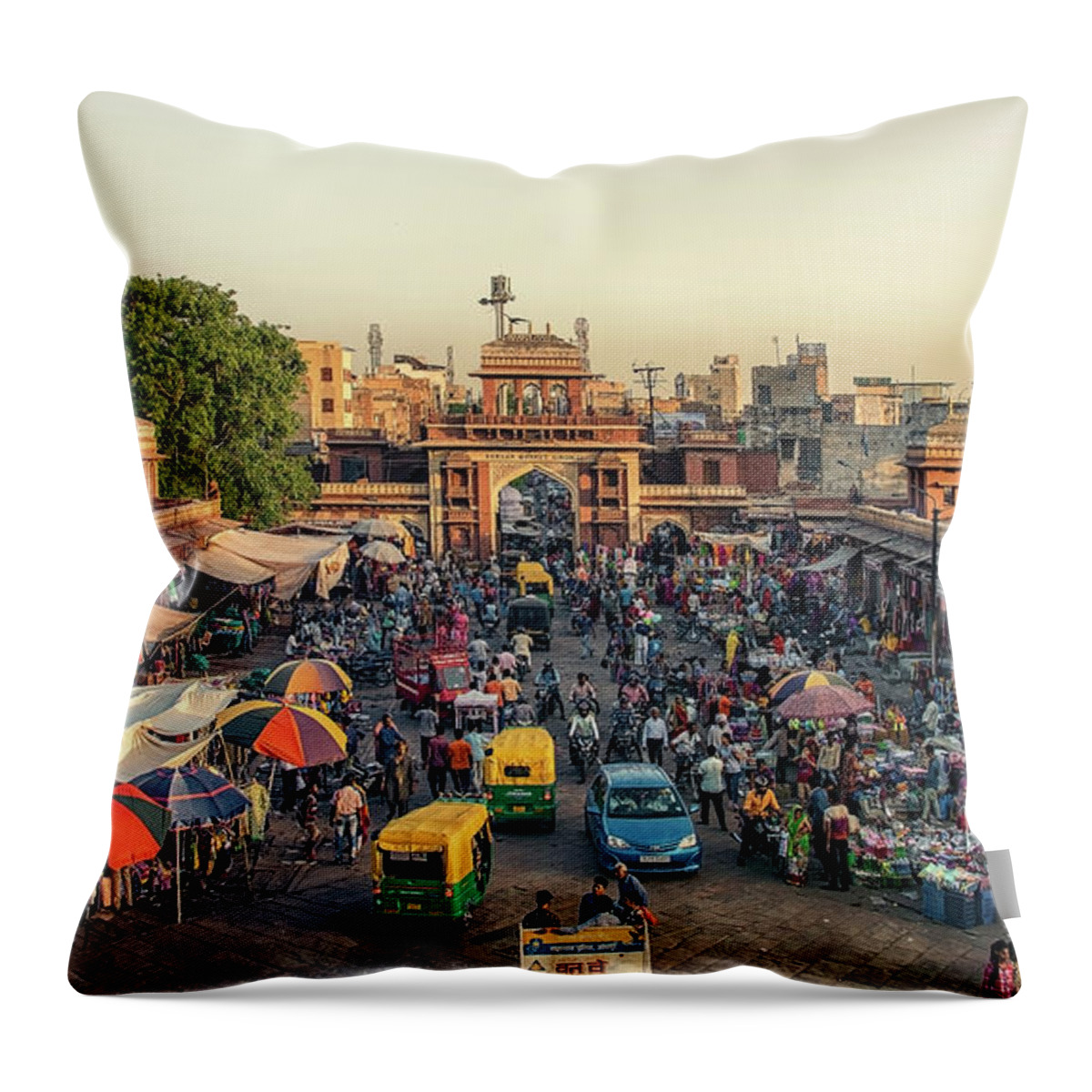 Adventure Throw Pillow featuring the photograph Market in Jodhpur #1 by Manjik Pictures