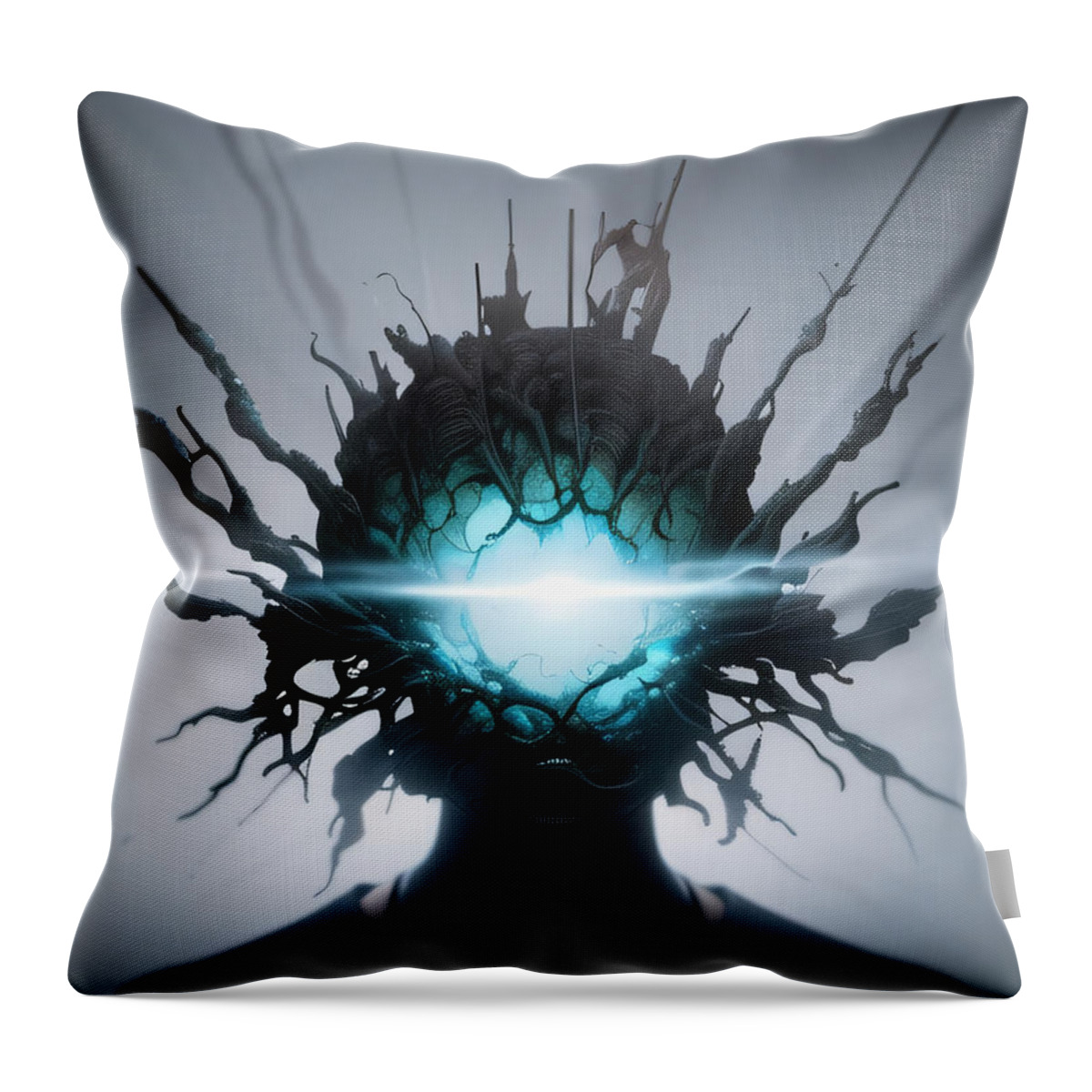 Weird Alien Smoke Mist Atmospheric Concept Art Unique Surreal Mindscape Throw Pillow featuring the digital art Mindscape #1 by Tricky Woo