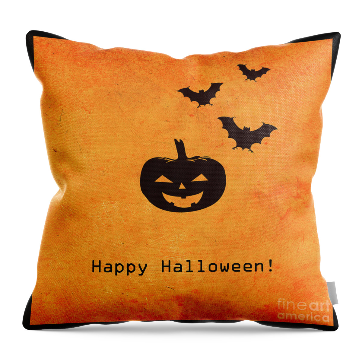 Halloween Throw Pillow featuring the photograph Minimal halloween design with jackolantern pumpkin and bats silh #1 by Jelena Jovanovic
