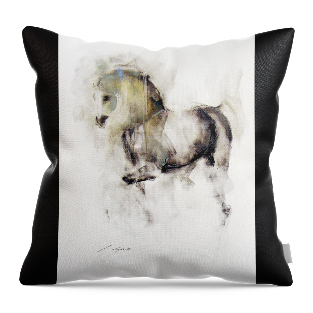 Equestrian Painting Throw Pillow featuring the painting Mito by Janette Lockett