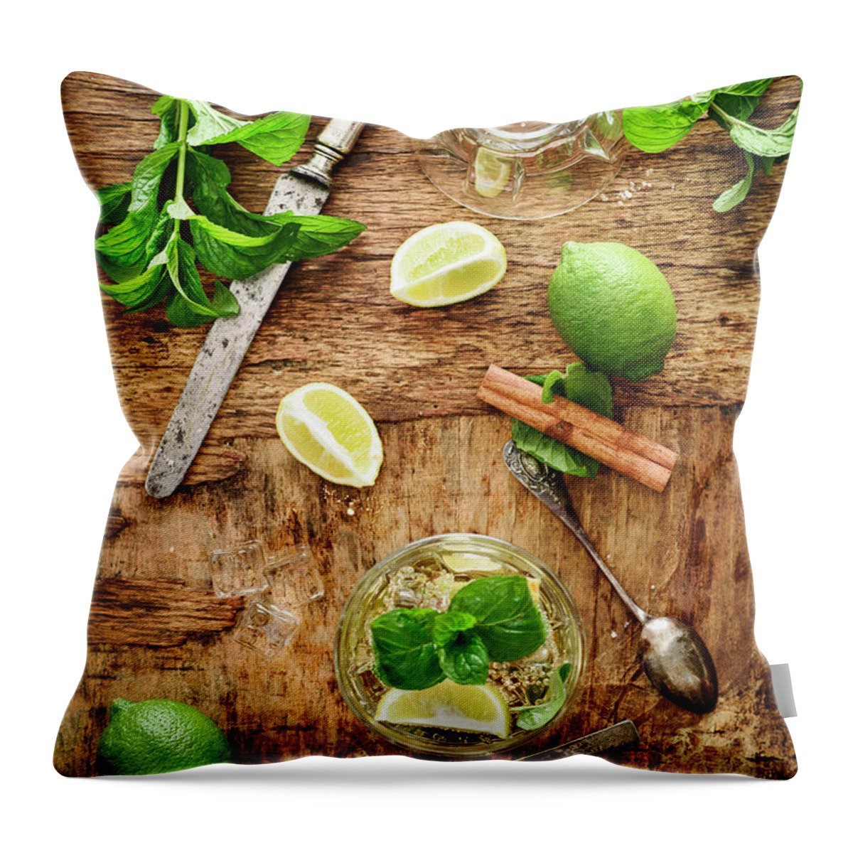 Mojito Throw Pillow featuring the photograph Mojito ingredients from above by Jelena Jovanovic