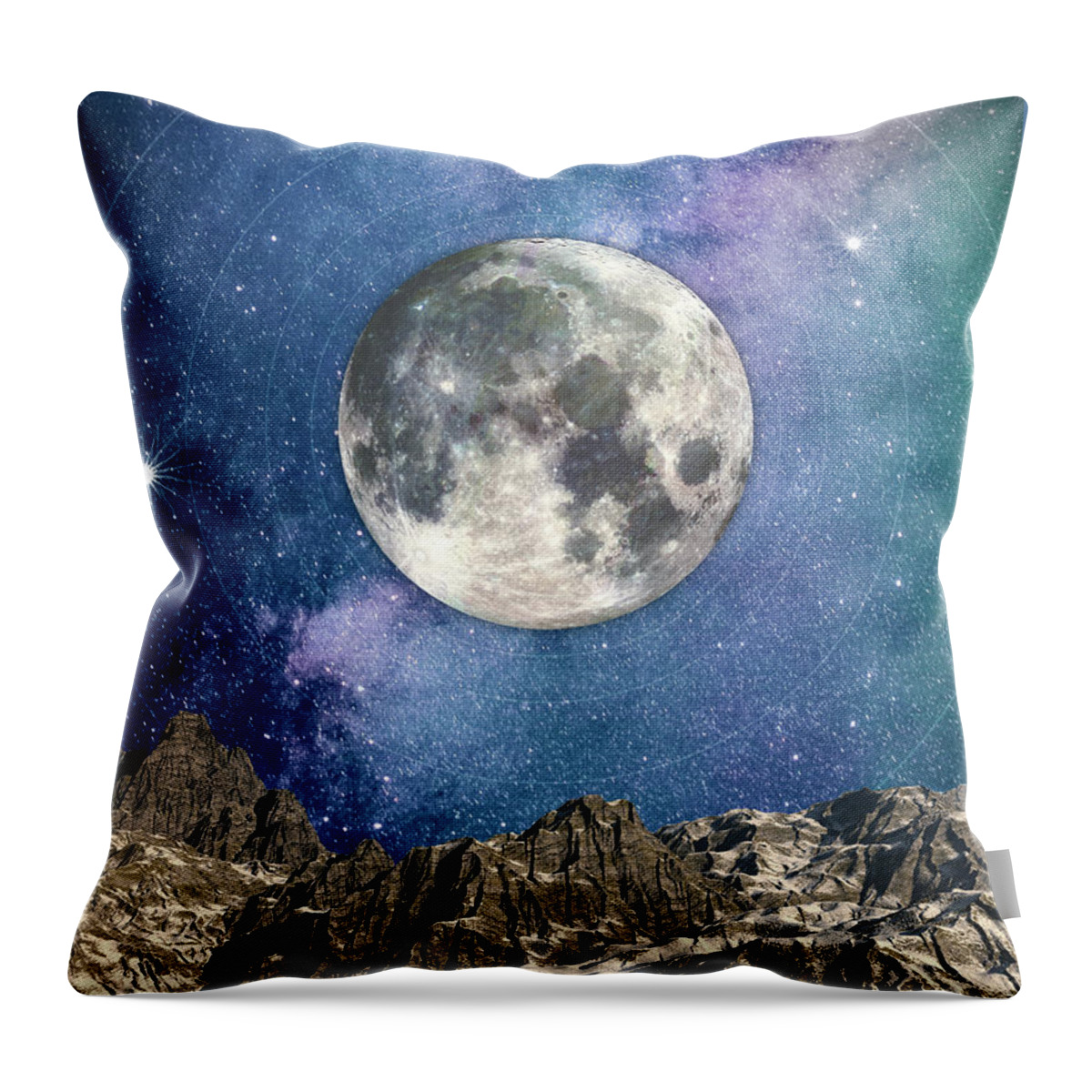 Moon Throw Pillow featuring the digital art Moon Over Mountains #1 by Phil Perkins