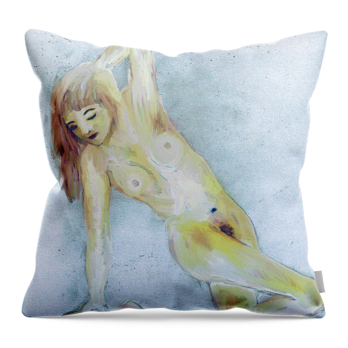 Female Nude Throw Pillow featuring the digital art Morning Stretch #1 by Shelley Jones