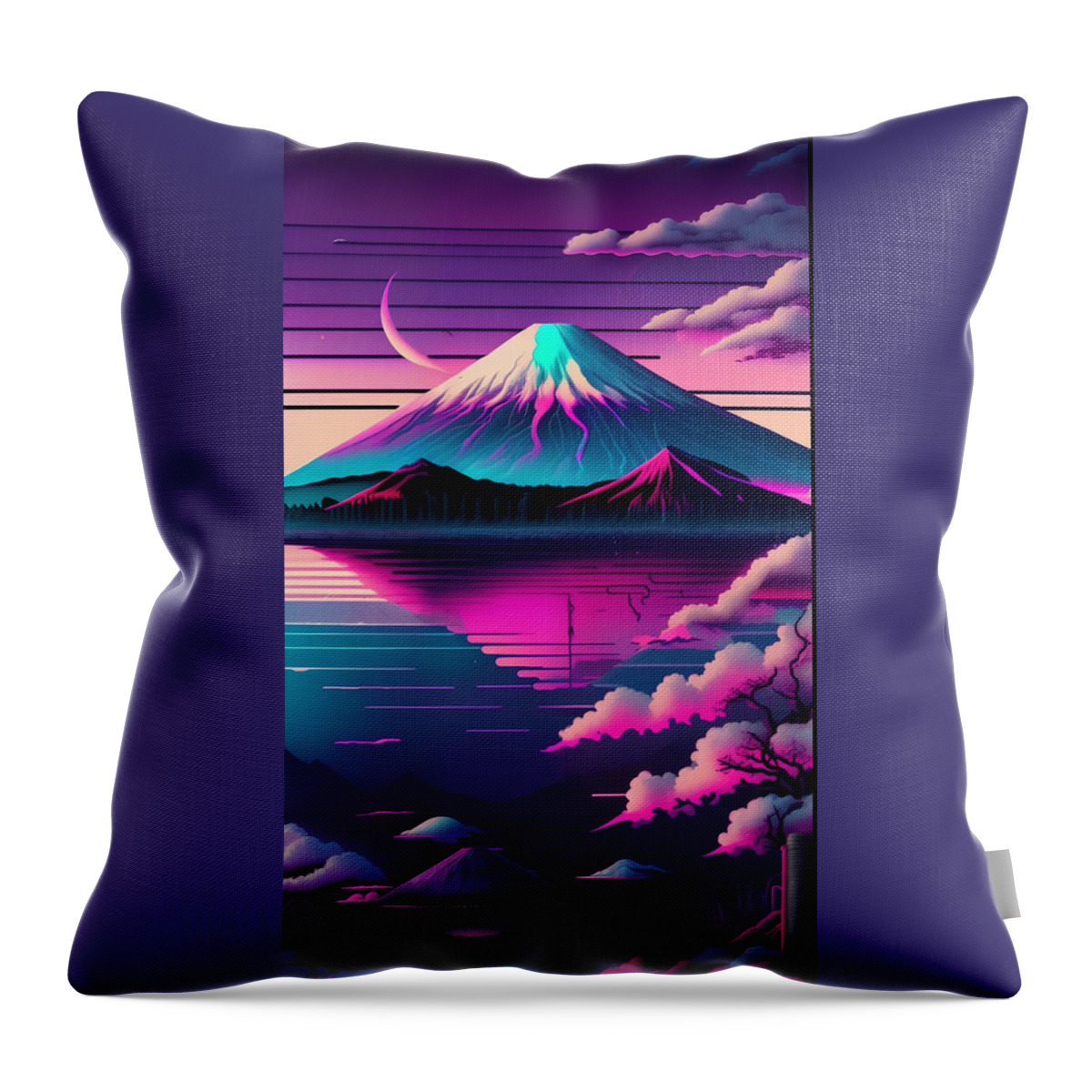 Synthwave Throw Pillow featuring the digital art Mt.Fuji #1 by Quik Digicon Art Club