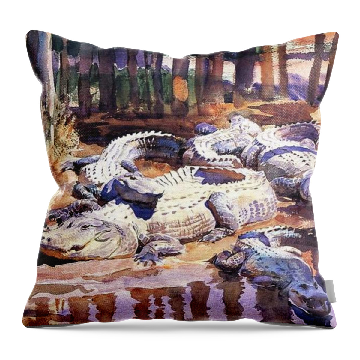 Alligator Throw Pillow featuring the painting Muddy Alligators #2 by John Singer Sargent