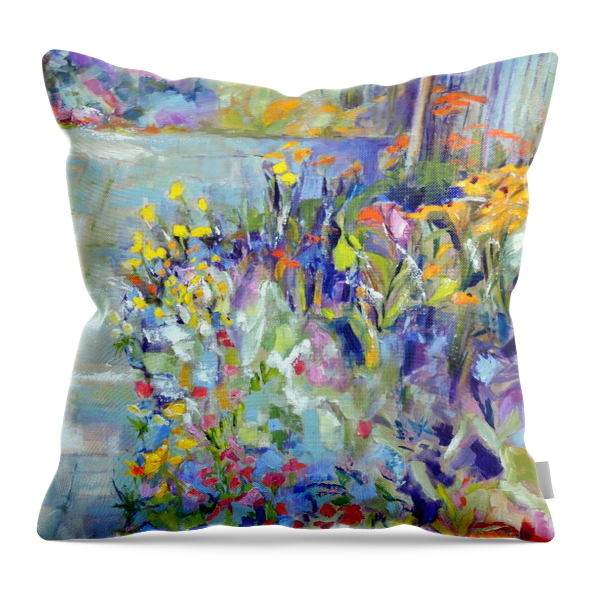 Flowers Throw Pillow featuring the painting My Garden in Bloom by Jodie Marie Anne Richardson Traugott     aka jm-ART