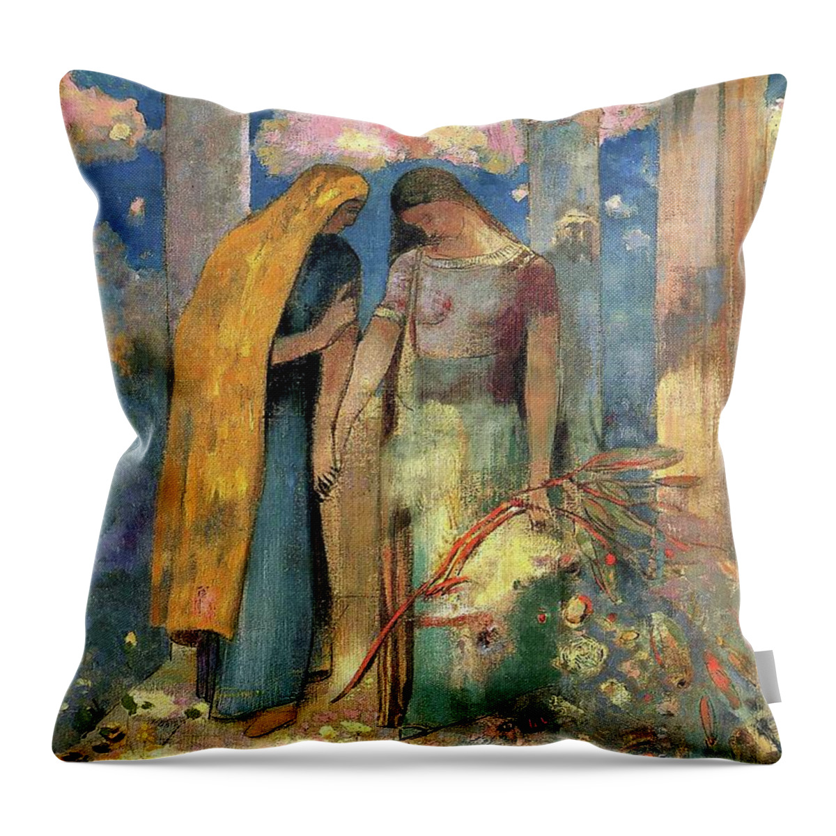 Mystical Conversation Throw Pillow featuring the painting Mystical Conversation #2 by Odilon Redon