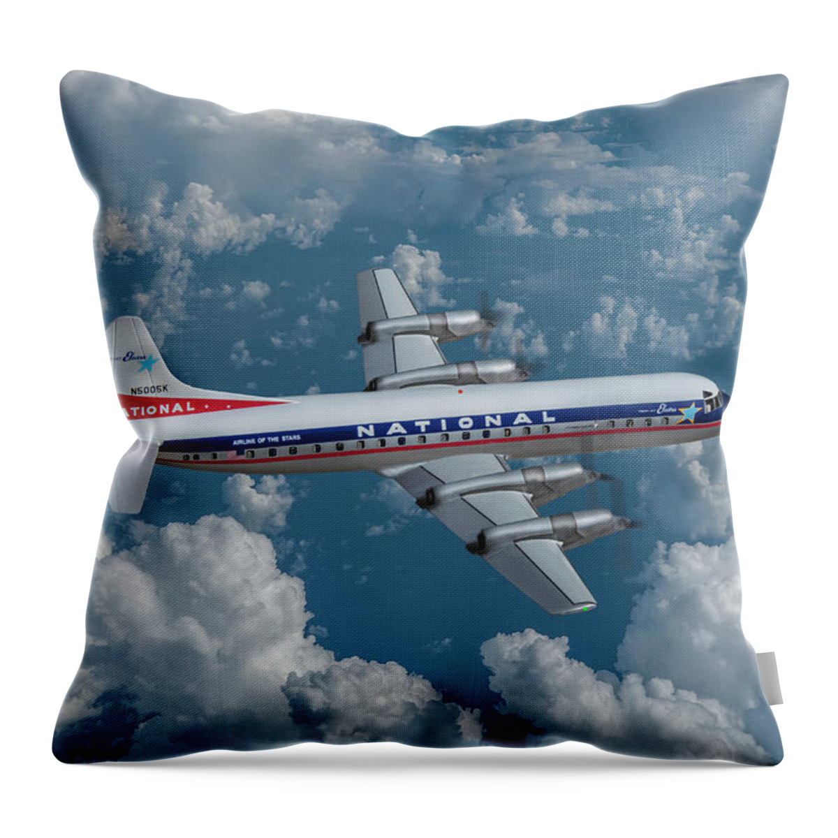 National Airlines Throw Pillow featuring the digital art National Airlines Lockheed Electra by Erik Simonsen