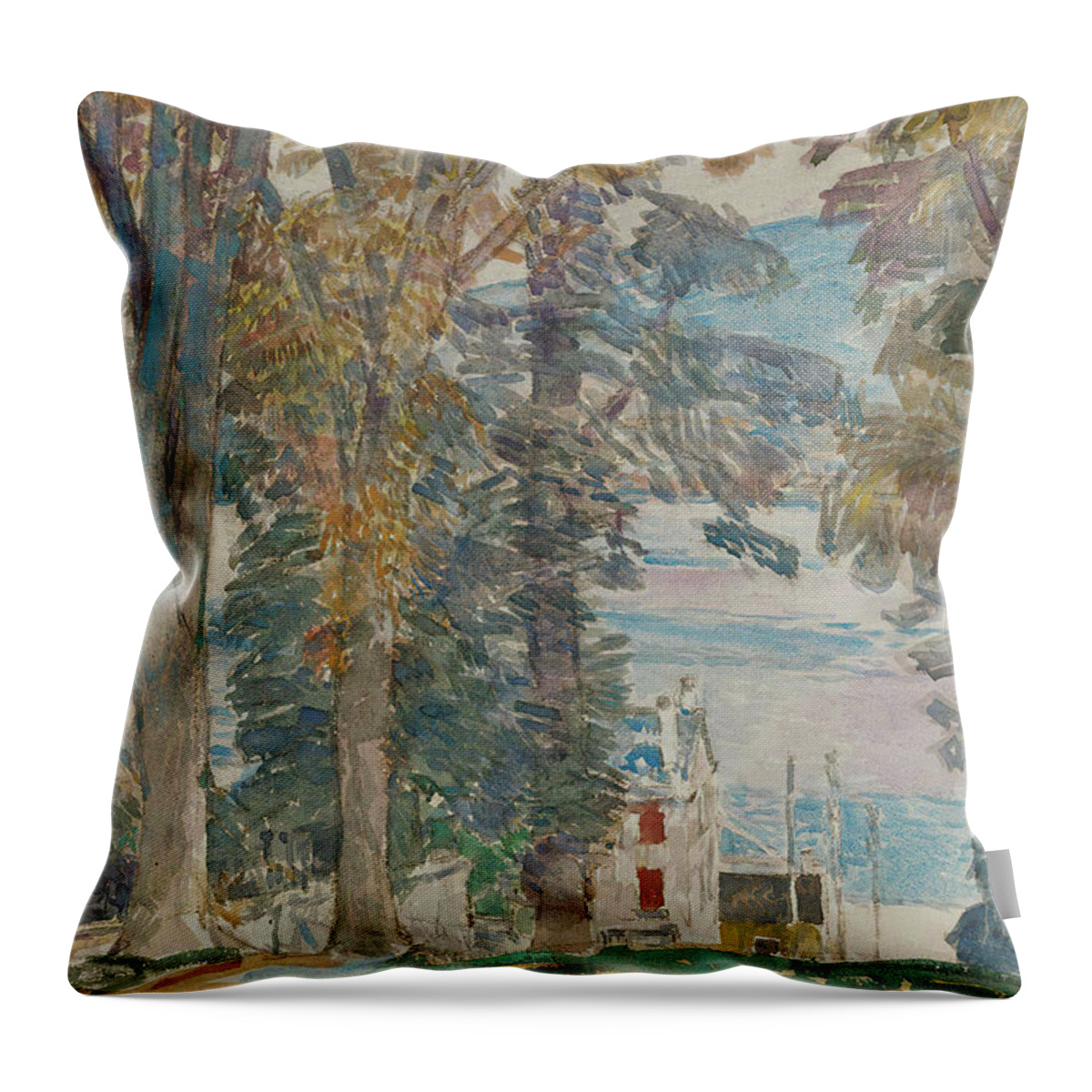 Newburgh Throw Pillow featuring the drawing Newburgh, New York, from 1914 by Childe Hassam