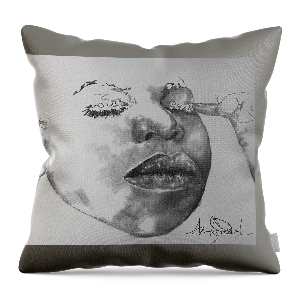  Throw Pillow featuring the drawing Nina #2 by Angie ONeal