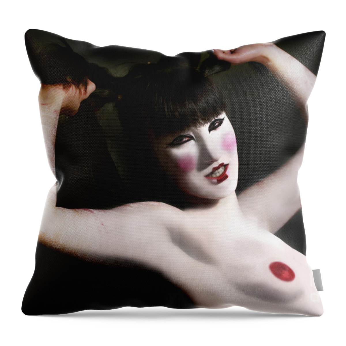 Japanese Throw Pillow featuring the photograph Nude Female Model Japanese style #1 by Raphael Ben Dor