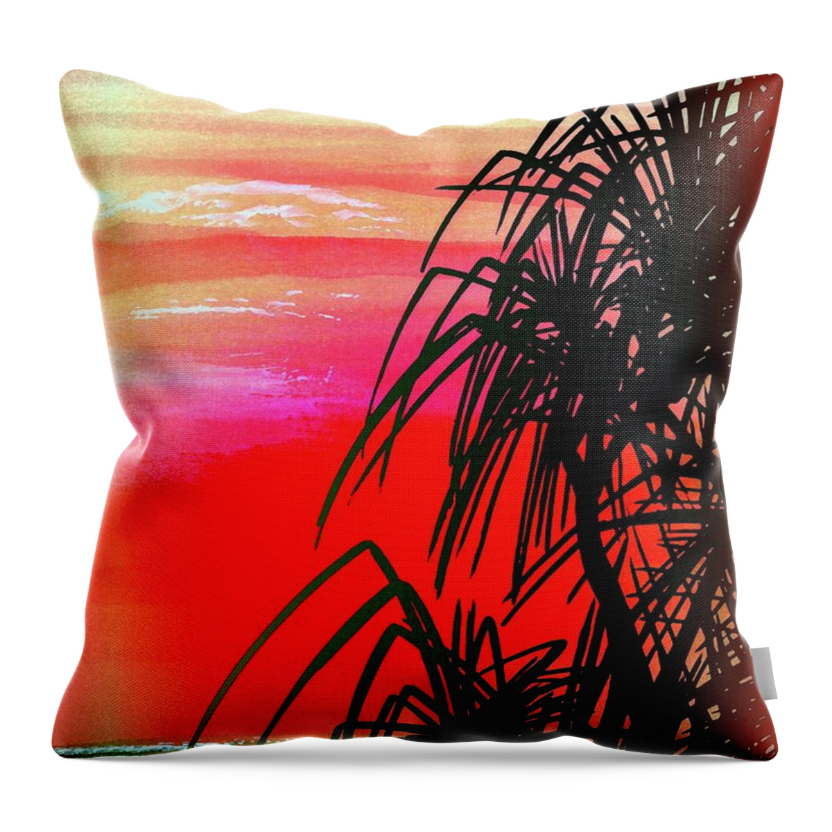  Throw Pillow featuring the painting Pandanus Palm Sunset #1 by Simon Read