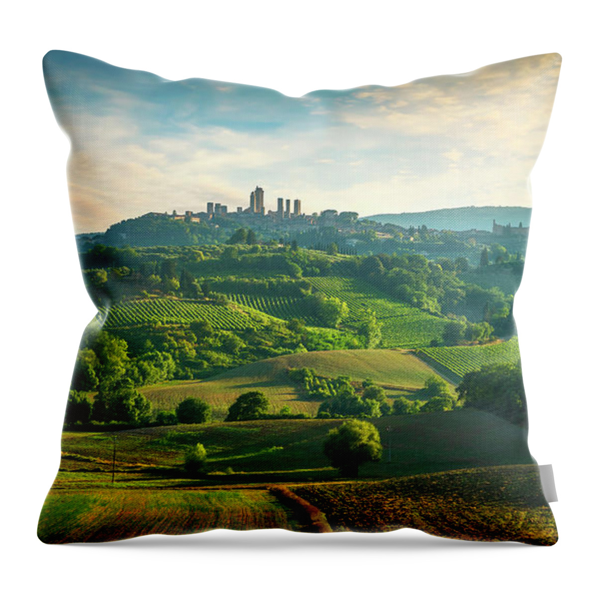 Gimignano Throw Pillow featuring the photograph San Gimignano Countryside Panorama by Stefano Orazzini